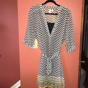 Sheer dress with black slip underlay